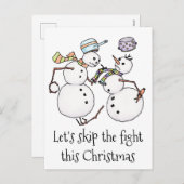 Sneeuwman gevecht feestdagenkaart (Voorkant / Achterkant)