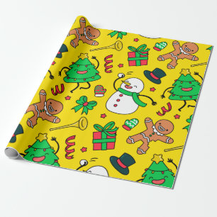 Sneeuwman Gingerbread Man Kerstbomen Cadeaupapier