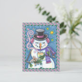 SNEEUWMAN, GINGERBREAD MAN & MOK VAN WARME CHOCOLA FEESTDAGENKAART (Staand voorkant)