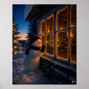 Sneeuwman gluurt bij het Raam Poster