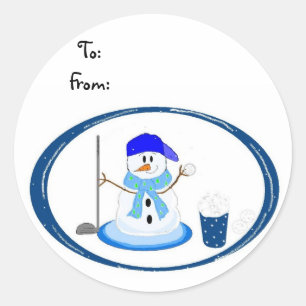 Sneeuwman Golfer Ronde Sticker