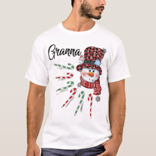 Sneeuwman Granna Candy Cane Red Plaid Kerstmis T-shirt