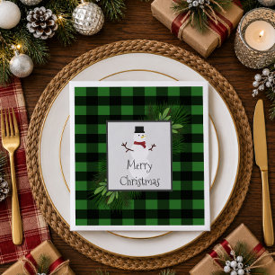 Sneeuwman Groen Buffalo Plaid Papieren Servet