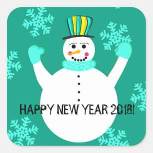 Sneeuwman Happy New Year Square Stickers
