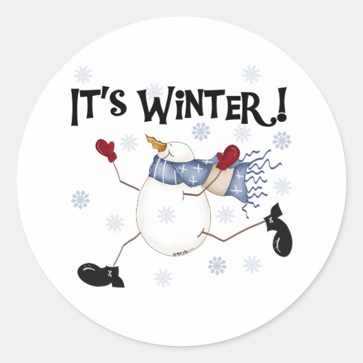 Sneeuwman Het is Winter Ronde Sticker (Voorkant)