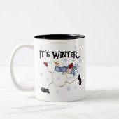 Sneeuwman Het is Winter Tweekleurige Koffiemok (Links)