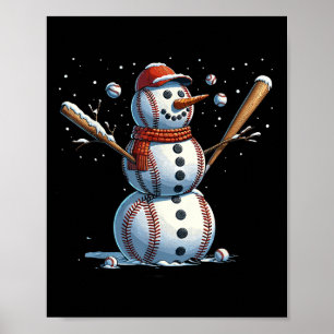 Sneeuwman honkbal Kerstmis Winter Poster