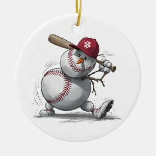 Sneeuwman Honkbalspeler Grappige Kinder Mannen Jon Keramisch Ornament