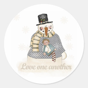 Sneeuwman hou van elkaar ronde sticker