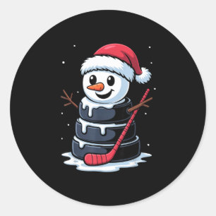 Sneeuwman ijshockey puck kerstmannenhoed kerst kin ronde sticker