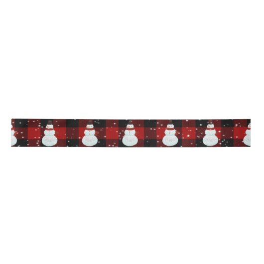 Sneeuwman in de sneeuw op Buffalo Plaid Satijnen L Lint (Voorkant)