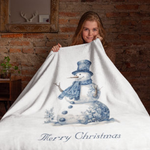 Sneeuwman in Delfts Blauw aanpasbaar Fleece Deken