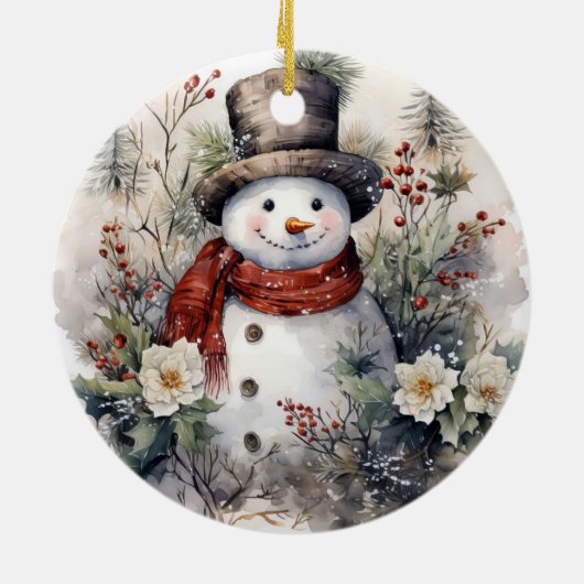 Sneeuwman in een rode sjaal Kerstmis Keramisch Ornament (Achterkant)