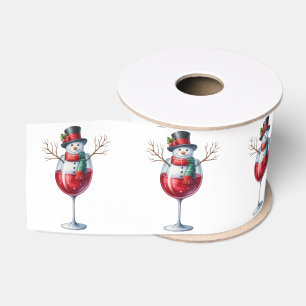Sneeuwman In Een Wijn Glas Grosgrain Lint