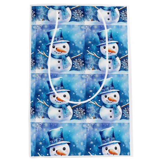 Sneeuwman in het blauw medium cadeauzakje (Voorkant)