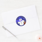 Sneeuwman in het blauw ronde sticker (Envelop)
