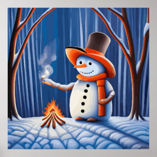 Sneeuwman in het nachtkamp poster