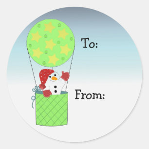 Sneeuwman in hete luchtballon ronde sticker