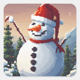 Sneeuwman in pixel vierkante sticker