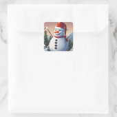 Sneeuwman in pixel vierkante sticker (Tas)