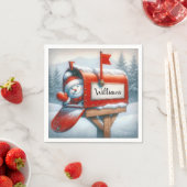 Sneeuwman in vakantie mailbox met aangepaste naam servet (Insitu)
