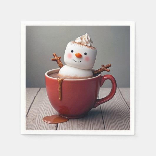 Sneeuwman in warme chocolademelk servet (Voorkant)