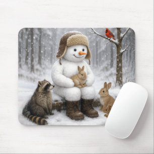 Sneeuwman in winterwoud met dierenvrienden muismat