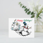 Sneeuwman Jacht Prettige Feestdagen Ansichtkaart (Staand voorkant)