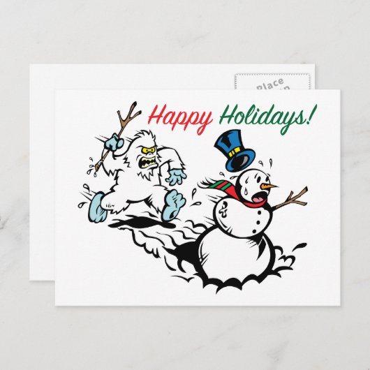 Sneeuwman Jacht Prettige Feestdagen Ansichtkaart (Voorkant / Achterkant)