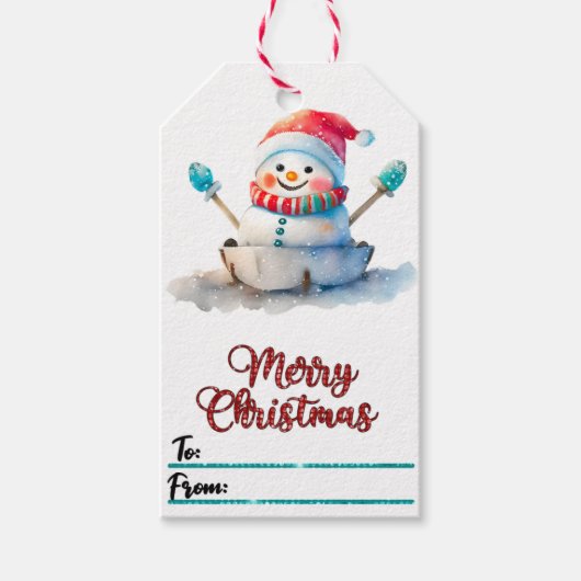 Sneeuwman Kerst labels genot Cadeaulabel (Voorkant)