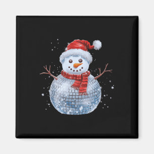 Sneeuwman Kerst Retro Santa Hat Disco Ball Match Magneet