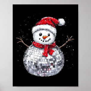 Sneeuwman Kerst Retro Santa Hat Disco Ball Match Poster