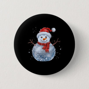 Sneeuwman Kerst Retro Santa Hat Disco Ball Match Ronde Button 5,7 Cm