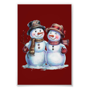 Sneeuwman Kerst  Vakantie Foto Afdruk