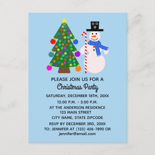 Sneeuwman & Kerstboom #4 Uitnodigingskaart Uitnodiging Briefkaart (Voorkant)