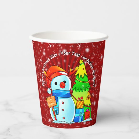Sneeuwman kerstboom Cadeau Jaar Tekst Rood Papieren Bekers (Voorkant)