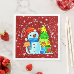 Sneeuwman kerstboom Cadeau Jaar Tekst Rood Servet