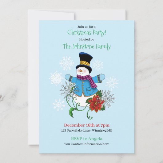 Sneeuwman Kerstfeest Uitnodigen Kaart (Voorkant)
