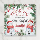 Sneeuwman Kerstmis 1e Verjaardag Dank u Favor Bedankjes Labels (Voorkant)