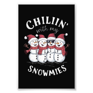 Sneeuwman Kerstmis Chillen Met Mijn Sneeuwvrienden Foto Afdruk