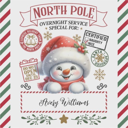 Sneeuwman Kerstmis Speciale bezorging van Sant Sticker (Voorkant)