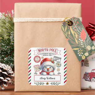Sneeuwman Kerstmis Speciale bezorging van Sant Vierkante Sticker