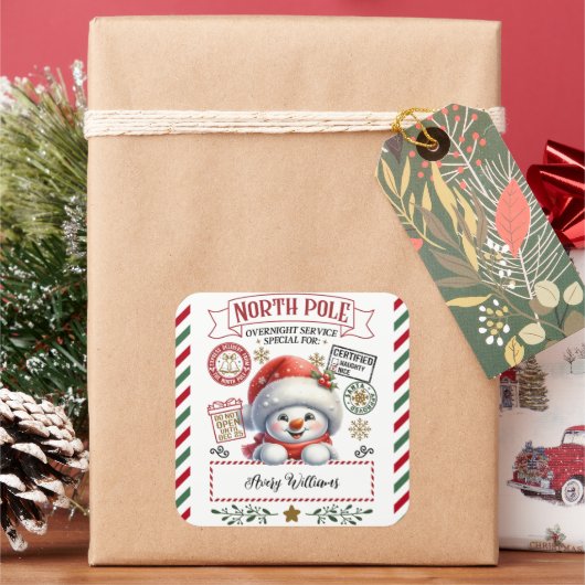 Sneeuwman Kerstmis Speciale bezorging van Sant Vierkante Sticker (Feestdagen)