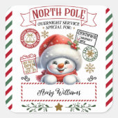 Sneeuwman Kerstmis Speciale bezorging van Sant Vierkante Sticker (Voorkant)