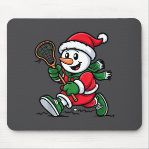 Sneeuwman kerstmuts speelt Lacrosse Kerst Speler Muismat