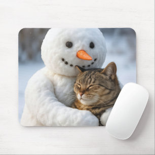 Sneeuwman knuffelt een Tabby Cat Muismat