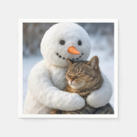 Sneeuwman knuffelt een Tabby Cat