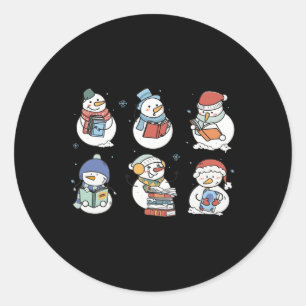 Sneeuwman Leest Boek Sinterklaas Kerst Boekenwijs Ronde Sticker