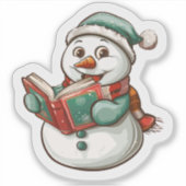 Sneeuwman leest een kerstboek sticker (Voorkant)