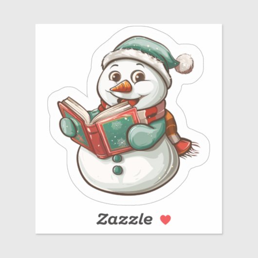 Sneeuwman leest een kerstboek sticker (Vel)